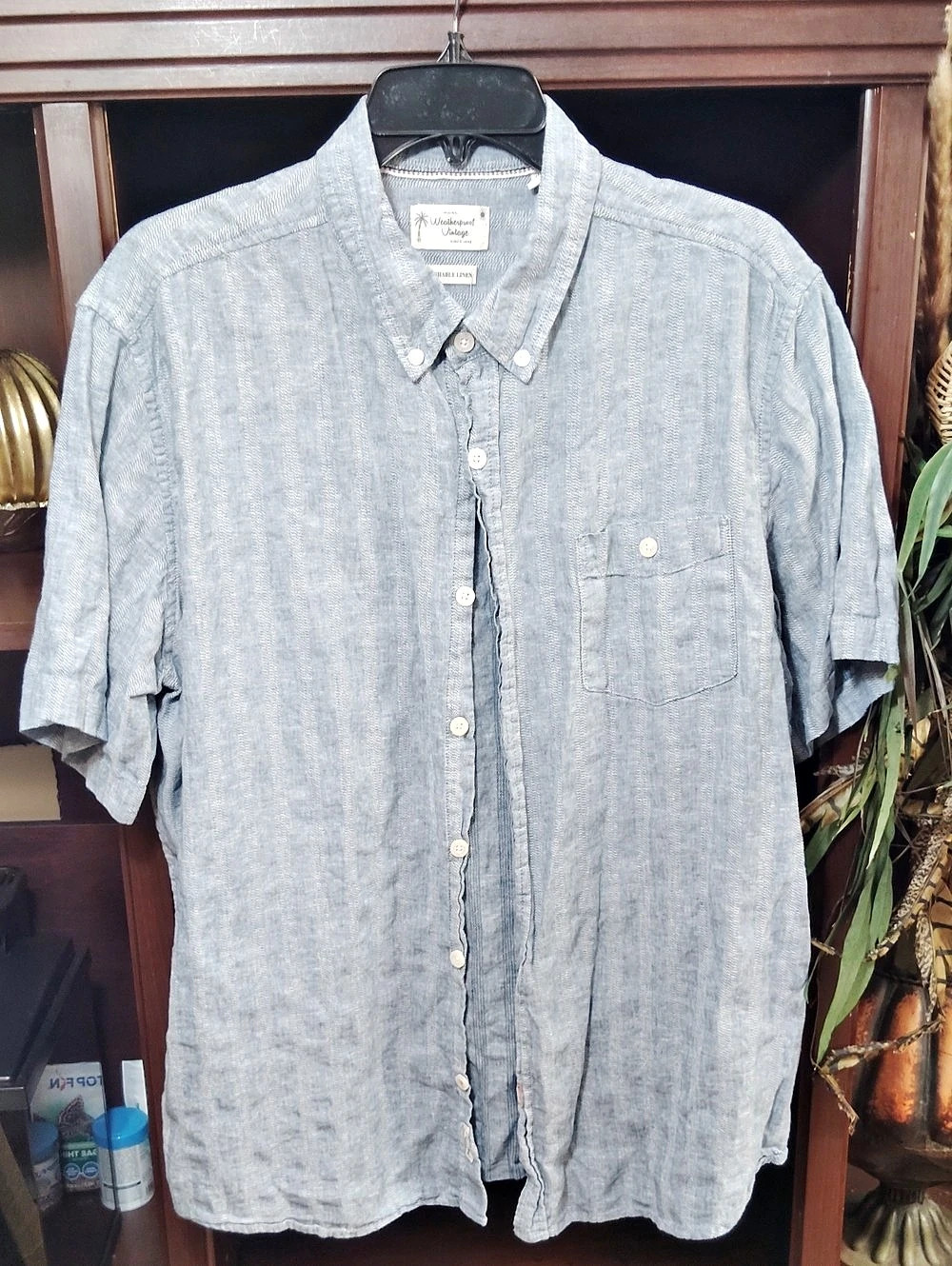 Original Weatherproof Vintage short sleeve linen blend button-down shirt